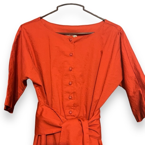 Lela Rose for HSN Belted Half Button Down Cotton Dress Size 6 Elbow Sleeves - Picture 6 of 8